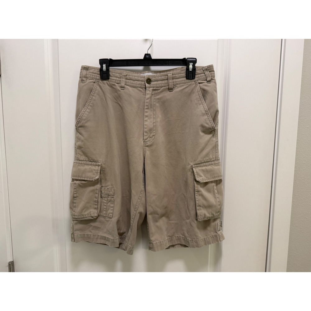 Alex Cannon Mens Khaki Cargo Shorts Size 32 Tan Cotton Twill Utility Pockets